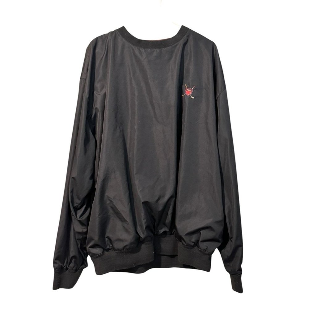 Polo Ralph Lauren‎ Windbreaker Mens XL Black Golf Crest Pullover Lined Zip VTG